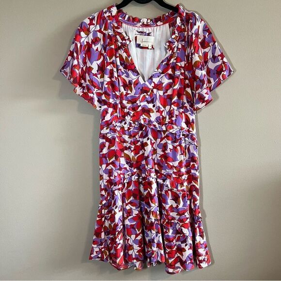 ✨ Anthropologie Robin Tiered Mini Dress Purple Red XSP - Picture 1 of 8
